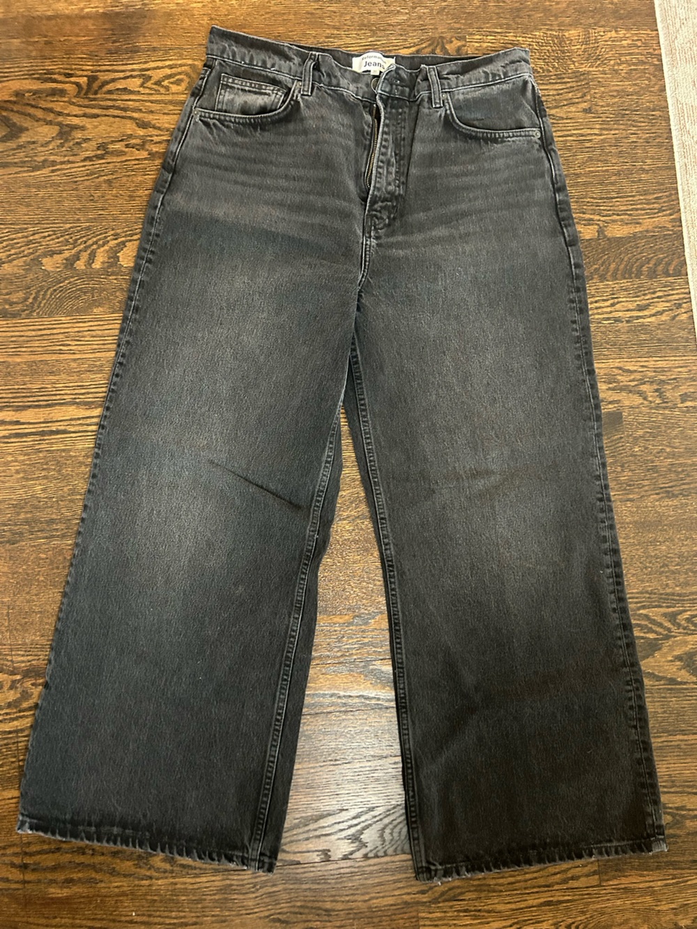 Reformation Cary High Rise Slouchy Cropped Wide Leg Washed Black Jeans